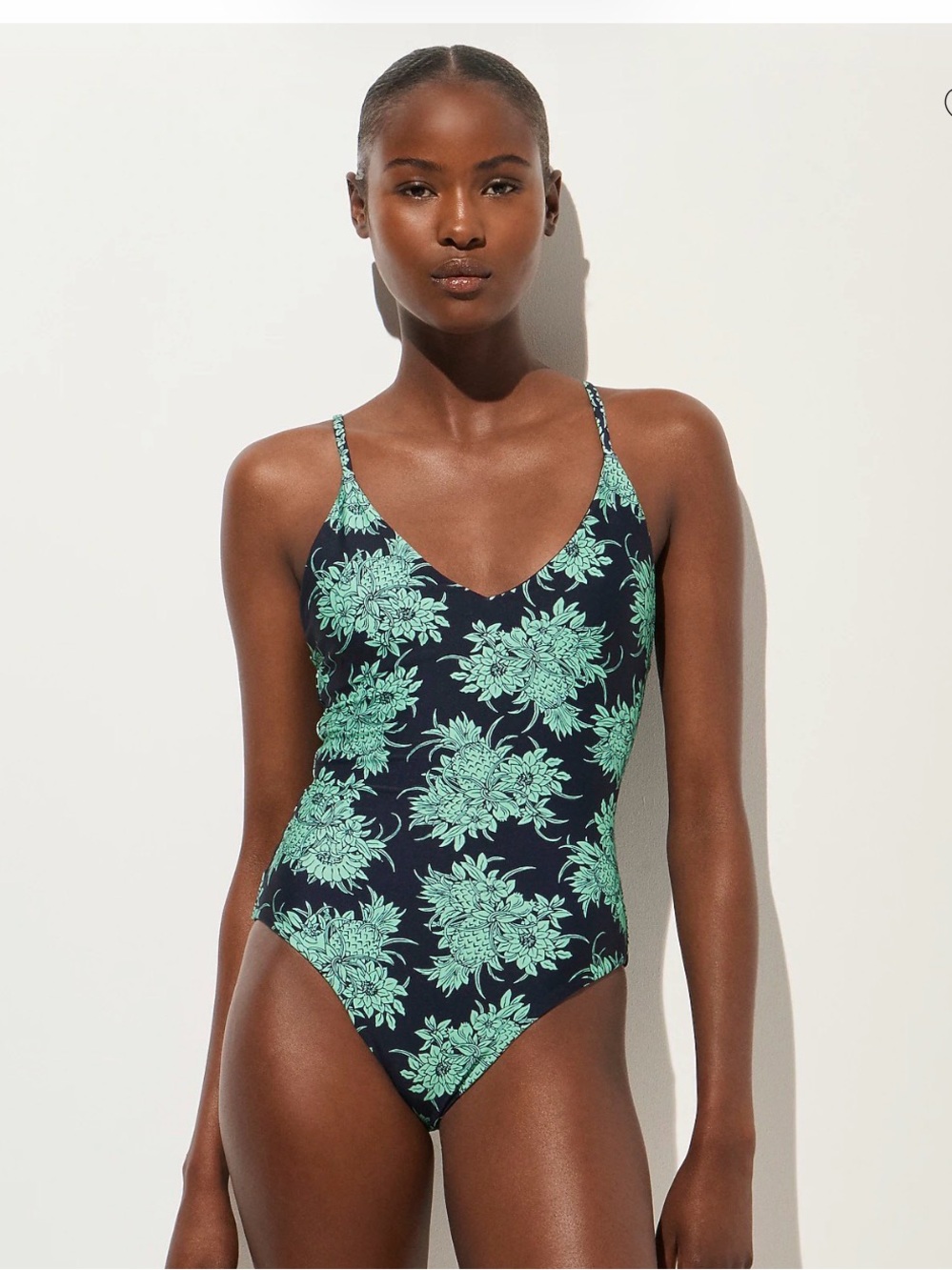 J. Crew Lana Navy One-Piece Swimsuit with Mint Floral Print